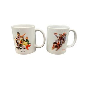 MSRF Design Studio Norman Rockwell Winter Holiday Coffee Mugs Set of 2